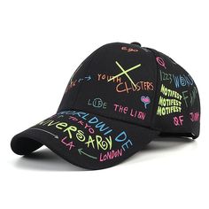 Get ready to play your games in style with this baseball cap. It protects you from the sun while you are playing. The notable letter design on it is exquisite and lends a stylish appearance. The adjustable strap makes it possible to adjust tightness and looseness. It lends a hip-hop style and is a great way to smarten up your look.Specifications women's baseball cap: snapback hip hop gorra hombre: casquette femme Style: Casual Strap Type: Adjustable Pattern Type: Letter Origin: Mainland China Mo Black Baseball Cap With Letter Print And Curved Brim, Black Snapback Baseball Cap With Letter Print, Black Sporty Baseball Cap With Letter Print, Urban Black Snapback Hat With Letter Print, Black Fitted Hat With Letter Print For Streetwear, Hip Hop Style Baseball Cap With Letter Print, Hip Hop Baseball Cap With Letter Print, Adjustable Black Snapback Hat With Letter Print, Black Adjustable Snapback Hat With Letter Print