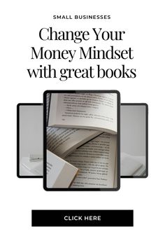 an open book with the title change your money mindset with great books click here