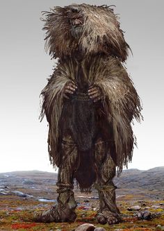 an artist's rendering of a furry creature standing in the middle of a field