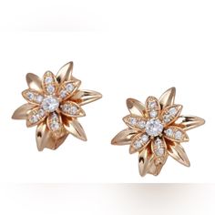 These Beautiful Floral Design With A Cluster Of White Zircon Is A Must Collection For Your Wardrobe By Grathia Cero. The Size Is So Perfect And Can Be Worn In The Evening To Give You An Elegant Look With A Lot Of Sparkle. Bring A Touch Of A Lovely Floral Design To Your Wardrobe With This Pair Of Crystal Stud Earrings Arranged In The Shape Of A Modern Bloom. Shimmering Round White Zircon Form Clusters Of Stars In These Elegant Rose Gold Stud Earrings. Gold Flower Earrings With Brilliant Cut, Formal Yellow Gold Cluster Earrings In Flower Shape, Formal Flower Shaped Diamond Earrings With Accents, Elegant Gold Flower Earrings With Brilliant Cut, Formal Flower-shaped Diamond Earrings With Accents, Formal Yellow Gold Flower Earrings With Prong Setting, Formal Yellow Gold Flower Earrings With Diamond Accents, Luxury Cubic Zirconia Flower Earrings For Formal Occasions, Elegant Gold Flower Earrings With Prong Setting