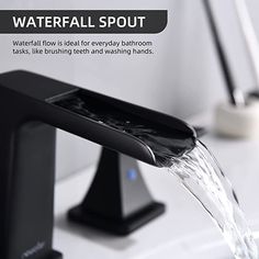 a black faucet with water running from it