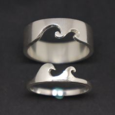 Wave Couple Promise Ring Set - Wave Jewelry, His and Her Ring, Alternative Engagement Wedding Matchi His And Her Ring, Cute Promise Rings, His And Hers Rings, Wave Jewelry, Promise Ring Set, Promise Rings For Couples, Her Ring, Wave Ring, Couple Jewelry