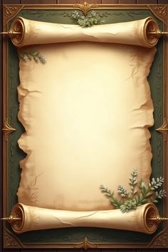 an old parchment paper with holly leaves and scrolls on a wooden background illustration in the style of victorian art nouveau