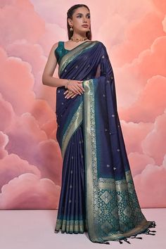 Navy Blue Art Silk Fabric Function Wear Weaving Work Designer Saree Zari Saree, Navy Blue Art, Silk Weaving, Latest Indian Saree, Simple Sarees, Indian Sarees Online, Silk Art, Navy Blue Fabric, Work Sarees