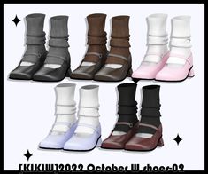 six pairs of shoes with different colors and sizes