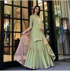 Check out this item in my Etsy shop https://www.etsy.com/listing/948761643/pista-green-lehenga-skirt-suit-wedding Orang India, Sharara Designs, Indian Designer Suits, Gaun Fashion, Sharara Suit, Salwar Kamiz, Kurti Designs Party Wear, Indian Gowns, Designer Party Wear Dresses