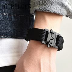 Adjustable size: 11-20 cm | Width: 2 cm Material: nylon & zync alloy Meticulous finish Adjustable Metal Wristband With Bracelet Strap, Adjustable Metal Wristband Fashion Accessory, Adjustable Metal Wristband, Black Bracelet Jewelry For Outdoor, Black Outdoor Bracelet Jewelry, Punk Couple, Apocalyptic Clothing, Gray Ribbon, Dark Cool