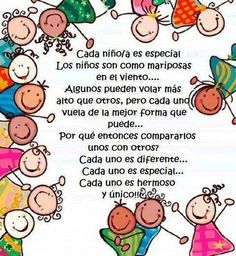 a poem written in spanish with small children holding hands and smiling at the camera,