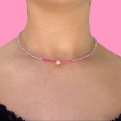 Handmade With Love!! Pink Choker-Style Necklace With Gold Star. A Portion Of The Proceeds Will Be Donated!! #Donate #Handmade #Necklace Dainty Pink Beaded Necklaces For Gifts, Dainty Pink Beaded Necklace For Gift, Trendy Pink Adjustable Charm Necklace, Pink Star-shaped Jewelry For Party, Pink Star Charm Jewelry, Trendy Pink Necklace With Star Charm, Handmade Pink Dainty Beaded Necklaces, Trendy Pink Jewelry With Star Charm, Dainty Handmade Pink Beaded Necklaces