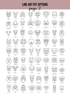 the line art pet options page is shown in black and white, with different types of dogs