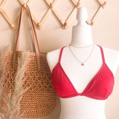 Never Worn Size: Large Braided Back Removable Padding 3 For $25 Red Beachwear Swimwear, Bra-friendly, Red Bra-friendly Swimwear For Beach, Red Padded Swimwear For Summer, Red Underwire Swimwear For Beach, Red Swimwear, Bra-friendly For Sunbathing, Red Swimwear With Adjustable Straps For Beach Season, Red Swimwear With Adjustable Straps For Vacation, Red Summer Swimwear With Adjustable Straps, Red Triangle Top Swimwear With Adjustable Straps