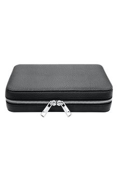 This sleek leather travel case lets you take your favorite watch bands with you wherever you go. Leather Imported Modern Wallets With Case For Travel, Modern Black Travel Accessories For Formal Occasions, Black Modern Travel Accessories For Formal Occasions, Classic Leather Wallet, Black Modern Formal Travel Accessories, Travel Leather Wallet, Black Rfid Blocking Business Travel Accessories, Modern Travel Wallet With Rectangular Case, Black Round Case For Everyday Use