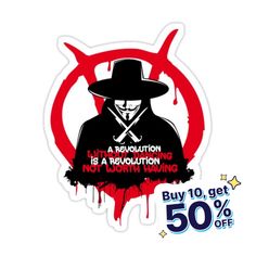 a sticker with an image of a man wearing a hat and holding a knife