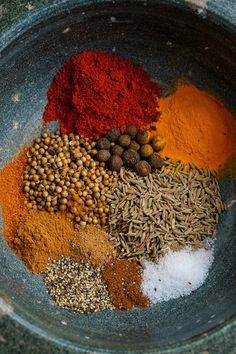 a bowl filled with different types of spices