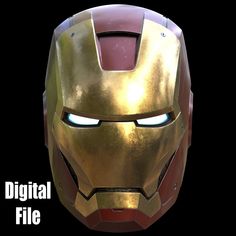 an iron man helmet with the words digital file over it's face and eyes