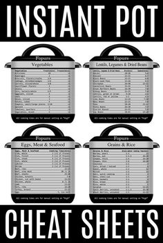 four instant pot heat sheets with instructions