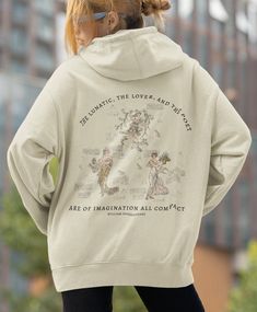 You'll love this cozy A Midsummer Night's Dreams front AND back print dark academia hoodie! It has two beautiful  designs -one printed on BOTH sides of the hoodie.The soft, warm material is made from a blend of cotton and polyester. It is a great gift for the drama or literary lover in your life! It also has no side seams. It is a classic hoodie, sure to become your favorite SIZE UP 1-2 SIZES FOR A TRENDY, LOOSE FIT This design is an original! We use digital graphic design elements and optimizes Fairycore Top, Academia Clothing, Poet Shirt, Dark Academia Clothing, Grunge Fairycore, Digital Graphic Design, Graphic Design Elements, Midsummer Nights Dream, Light Academia