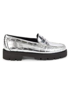 Whitney Croc-Embossed Chunky Penny Loafers Chunky Penny Loafers, Embossed Leather, Flat Shoes Women, Loafer Flats