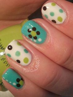 Nails Design Dots, Brown And Green Nails, Nail Art Blue, Dot Nails, Poka Dot, Fingernail Designs, Dot Nail Art, Design Page, Polka Dot Nails