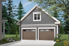 a two car garage is shown in this rendering