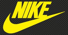 the nike logo is shown in yellow on a black background, with transparent back ground