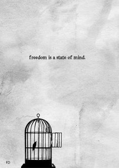 an image of a bird in a cage with the caption'freedom is a state of mind '