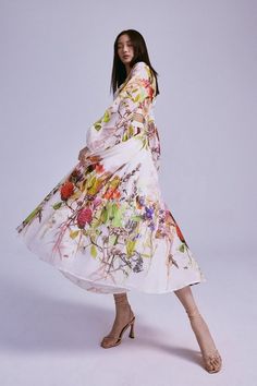 Wild Rose Garden Border Silk Cotton Maxi Dress | Karen Millen Fashion Collaboration, Latest Maxi Dresses, 2023 Wardrobe, Maxi Dress Designs, British Flowers, Garden Border, Artist Fashion, Maxi Dress Collection, Ladies Clothes Fashion