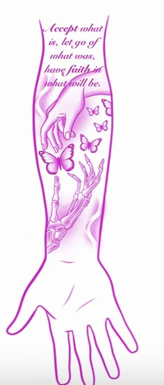 a drawing of a person's hand with butterflies on it and the words, except for