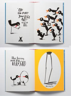 an open children's book with black and white illustrations on the front, inside and out