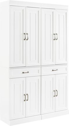 a white cabinet with four doors and two drawers