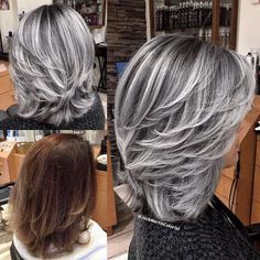 Silver Smoke Hair #silverhair Medium Layered, Silver Hair Color, Silver Grey Hair, Blending Gray Hair, Gray Hair Highlights