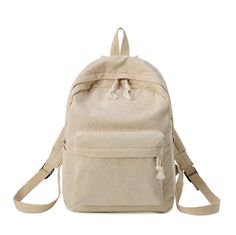 Corduroy Backpack, Beige Backpacks, Tas Bahu, Simple Backpack, Backpack For Teens, Bags For Teens, Student Bag, Beige Top, Cute Backpacks