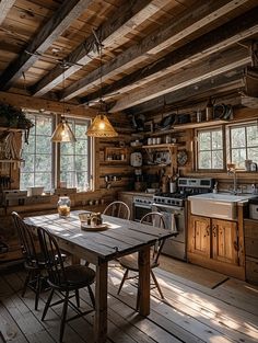 Rustic Kitchen Dreams Rustic Cabin Ideas Interiors, Cabin House Interior Kitchen, Two Story Log Cabin, Cabin Style Interior Design, Cabin Kitchen Aesthetic, Cabin In The Woods Kitchen, Rustic Cabin Interior Design, Small Cabin Interiors Rustic Simple, Little Cabin Interior