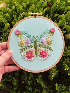 PDF Pattern - Botanical Butterfly, Intermediate Floral Butterfly Hand – Bek's Stitches Embroidery Hoops On Wall, Home Decor Embroidery Ideas, Embroidery Frame Ideas, Hope Embroidery, Funky Embroidery, Butterfly Embroidery Designs, Quirky Embroidery, Butterfly Embroidery Pattern, Redwork Embroidery Patterns