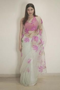 Shop for Anaya by Akruthi Blue Hand Painted Organza Saree for Women Online at Aza Fashions