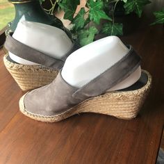 Celine Gray Slingback Wedge Espadrilles - Soft Gray Leather, Adjustable Ankle Strap With A Braided Jute Wedge Heel, Espadrille Foot-Bed Leather Sole. Heel Approximately 3.5''. Preowned In Excellent Condition. Offers Not Accepted Casual Slip-on Wedge Sandals Medium Width, Slip-on Platform Wedge Espadrille Sandals, Summer Platform Slingback Espadrilles, Casual Espadrille Wedge Slip-on Sandals, Casual Wedge Sandals With Stacked Heel, Casual Slip-on Wedge Sandals With Woven Sole, Casual Medium Width Slingback Wedge Sandals, Spring Slingback Platform Espadrilles, Spring Platform Slingback Espadrilles