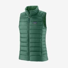 Patagonia Women's Down Sweater™ Vest Sporty Green Midweight Outerwear, Green Midweight Outerwear For Outdoor, Green Recycled Polyester Outerwear For Outdoor Activities, Winter Patagonia Nylon Puffer Jacket, Patagonia Nylon Winter Puffer Jacket, Patagonia Nylon Puffer Jacket For Winter, Patagonia Nylon Puffer Jacket For Outdoor, Patagonia Casual Weatherproof Outerwear, Casual Patagonia Weatherproof Outerwear