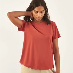 Aday Made It T-Shirt The Perfect T-Shirt. Featuring A Fitted Silhouette And Crew Neckline, This T-Shirt Is Stretchy, Soft And Has Built-In Uv Protection. Color: Terracotta- Limited Addition Size: Xl New With Tags Effortless Short Sleeve Summer T-shirt, Effortless Tops With Shirttail Hem, Effortless Top With Shirttail Hem, Effortless Shirttail Hem Top, Everyday Crew Neck Tops, Versatile Everyday Crew Neck Tops, Versatile Crew Neck Tops For Everyday, Casual Relaxed Fit Crew Neck Top, Effortless Everyday Crew Neck Tops