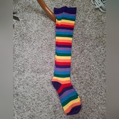 Brand New Knee High Rainbow Socks Fun Multicolor Stretch Socks, Playful Multicolor Knee-high Socks, Casual Multicolor Stockings, Multicolor Thigh High Casual Socks, Multicolor Stretch Knee-high Socks, Stretch Multicolor Knee-high Socks, Multicolor Casual Thigh-high Socks, Casual Multicolor Thigh High Socks, Casual Multicolor Stretch Knee-high Socks