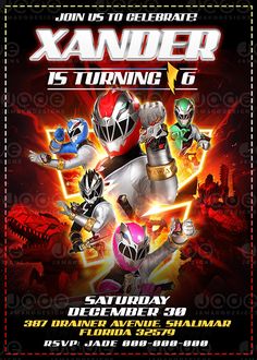 an image of a poster for the power rangers birthday party