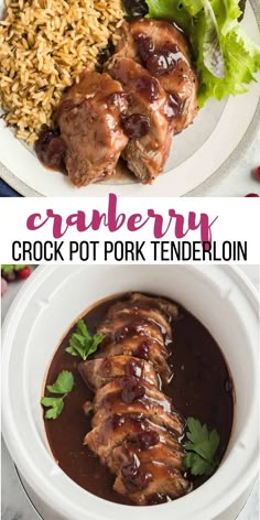 crock pot pork tenderloin with brown gravy and garnish