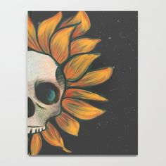 a skull with sunflowers on it's head