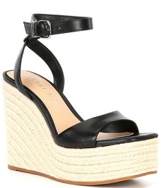 From Gianni Bini&#x2C; the Senna Leather Jute Platform Wedge Sandals feature:Leather upperAnkle strap with functional buckle closureSquare toe constructionSynthetic lining4mm padded memory foam sockRubber outsoleJute covered platform & wedge heelApprox 1.57" platform heightApprox 4.27" heel heightImported. Adjustable High Heel Wedge Sandals In Synthetic Material, Summer Synthetic Strap Wedge Sandals, Adjustable High Heel Synthetic Wedge Sandals, Synthetic Wedge Heel Sandals With Strap, Synthetic Strap Wedge Heel Sandals, Synthetic Strap Sandals With Wedge Heel, Synthetic Strap Wedge Sandals, Synthetic Wedge Sandals With Buckle Closure, Synthetic Wedge Sandals With Buckle Closure And Round Toe