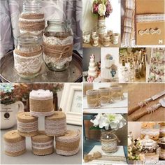 a collage of different items including jars, candles and other decorative items are shown