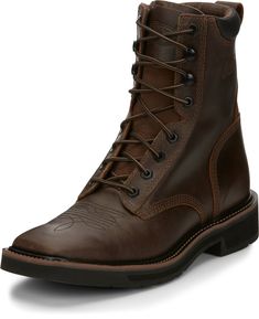 Long work days are a little easier to handle in the 8" tall Pulley Men's lace-up work boot. Its classic roper design features a rugged brown leather exterior that not only has a vintage feel, its built to last. The square toe provides a relaxed fit and the J-Flex Comfort System® adds cushion and support for a layer of comfort no matter how tough the job. Details Material: Cowhide Toe Shape: Square Heel: Walking/Block Outsole: Non-Leather Western Steel Toe Lace-up Boots, Western Style Steel Toe Lace-up Boots, Western Style Lace-up Steel Toe Boots, Western Style Lace-up Boots With Steel Toe, Western Lace-up Boots With Reinforced Toe, Brown Steel Toe Lace-up Work Boots, Brown Lace-up Steel Toe Work Boots, Brown Lace-up Boots With Reinforced Toe, Western Style Brown Lace-up Boots