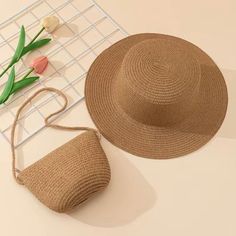 Cute Fashionable Straw Hat And Small Matching Crossbody Bag For Beach Vacation Every Day Use. New Casual Summer Shoulder Bag, Casual Adjustable Natural Straw Bag, Casual Adjustable Straw Beach Bag, Adjustable Casual Straw Bag For Beach, Casual Adjustable Straw Bag For Beach, Casual Adjustable Straw Bag For Daily Use, Trendy Adjustable Shoulder Bag For Beach, Packable Shoulder Bag For Summer Vacation, Summer Vacation Packable Shoulder Bag