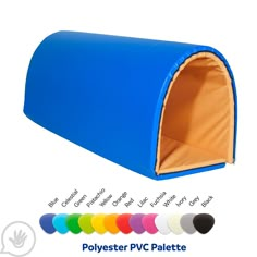 an image of a large blue tunnel for play with color options in the bottom half