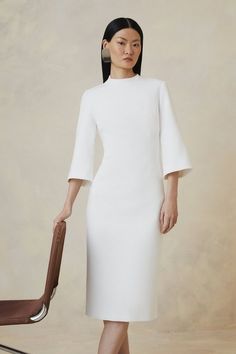 Petite The Founder Tailored Compact Stretch Neck Tie Dress | Karen Millen Civil Ceremony Outfit, Petite Wedding Guest Dress, Elegant Women Style, White Business Dress, Classic Pencil Dress, Neck Tie Dress, Stretch Neck, Petite Wedding Guest Dresses, Dress Rich