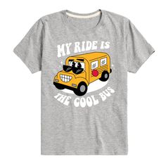 Instant Message - Cool School Bus - Toddler & Youth Short Sleeve Graphic T-Shirt - Celebrate the essence of Hybrid Apparel's Instant Message with officially licensed apparel featuring unique designs crafted exclusively by Hybrid Apparel. Each piece brings beloved characters, iconic imagery, and memorable moments to life, offering Instant Message fans a one-of-a-kind way to showcase their passion. Trendy Graphics, Cool School, Trending Graphic Tees, Kids Clothes Boys, Too Cool For School, Top Graphic Tees, School Bus, My Ride, Print Pullover