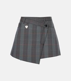 Irinna wool-blend plaid wrap skirt in grey - Acne Studios | Mytheresa Plaid Wrap Skirt, Grey Plaid Skirt, Latest Skirts, Grey Plaid, Black Midi Skirt, Cropped Blazer, Asymmetrical Skirt, Plaid Skirt, Gray Skirt